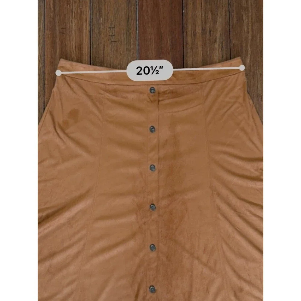 Banana Republic Vegan Suede Button-Front Midi Skirt Cognac Brown Size 20 Tall